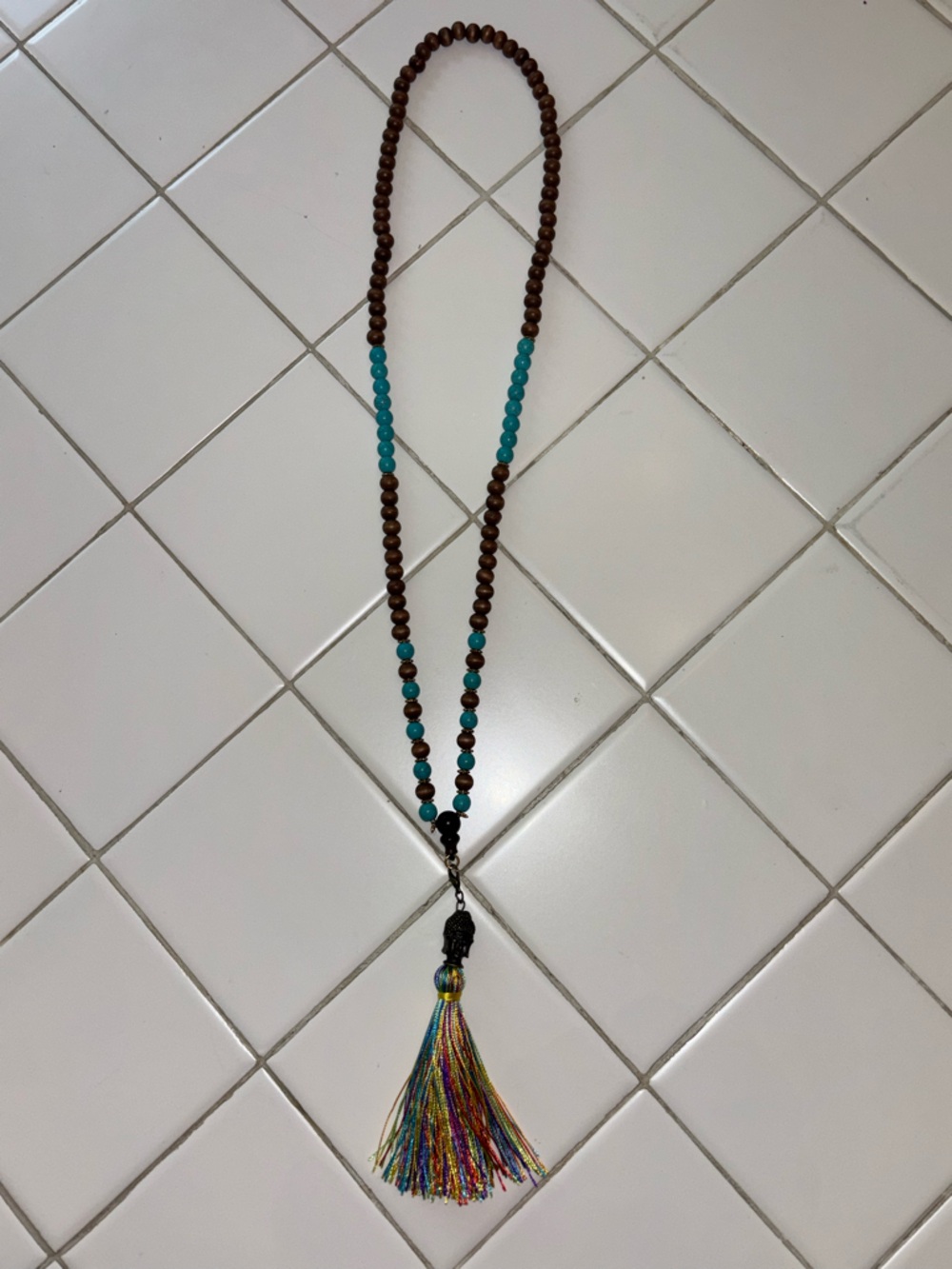 Prayer Mala Bead Tassel Necklace colorful head jewelry costume party travel long